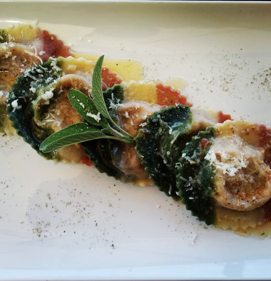 Home-made ravioli filled with ricotta cheese and spinach In butter and sage sauce